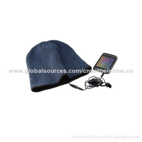 Wired audio beanie with 3.5mm audio cable for smartphones, tablets and MP3 players